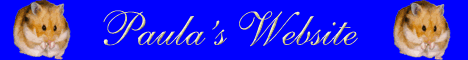 A web banner with a hamster then the text Paula's Website then another hamster on a blue background.
